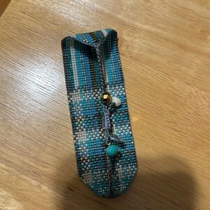 Mishky wide beaded adjustable bracelet seed beads blue white bronze